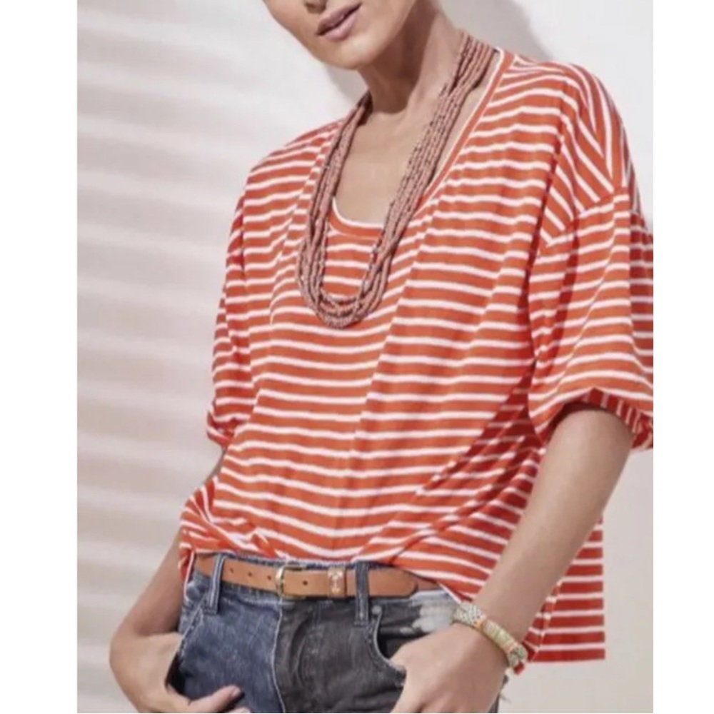 CAbi Striped Puff Sleeve Poolside Tee